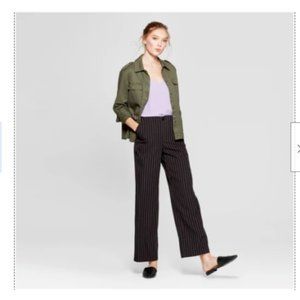 Pinstripe Crepe Pants Wide Leg Trousers-79-14